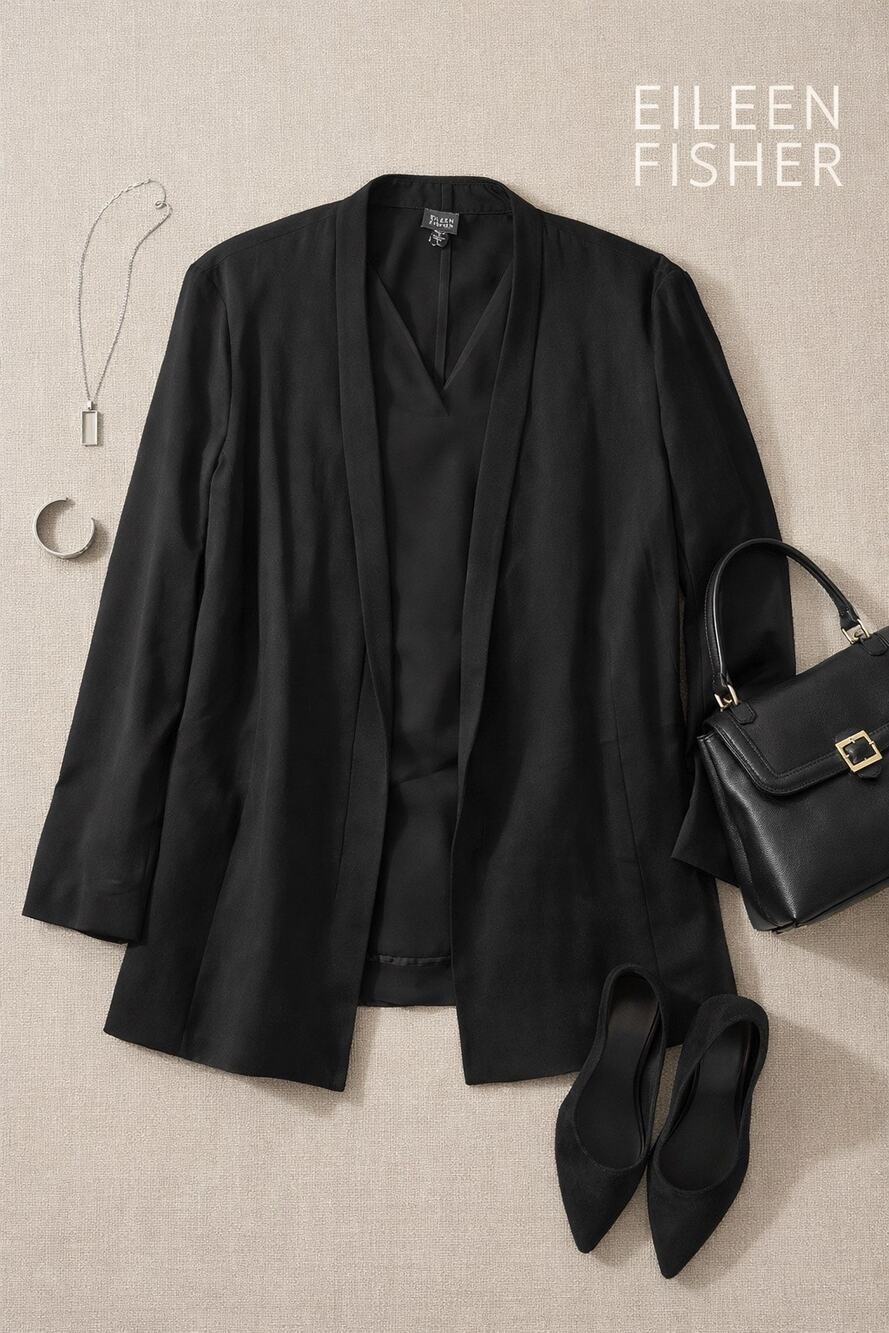 Eileen Fisher Solid Black Suit Jacket Sz. L